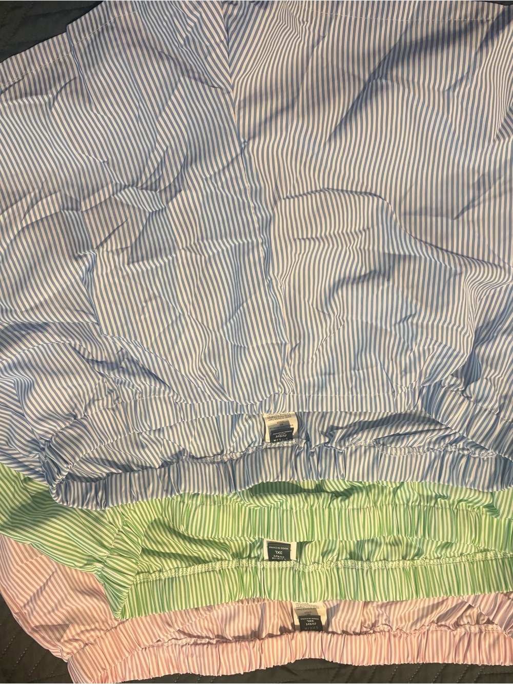 SHEIN Blue, Green, Pink Striped Elastic Waist Shorts (3-Pack)